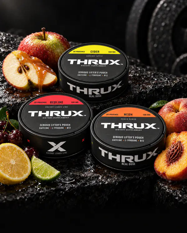 One can each of THRUX Cider, Redline and Neon with apples, cherries, citrus and peaches
