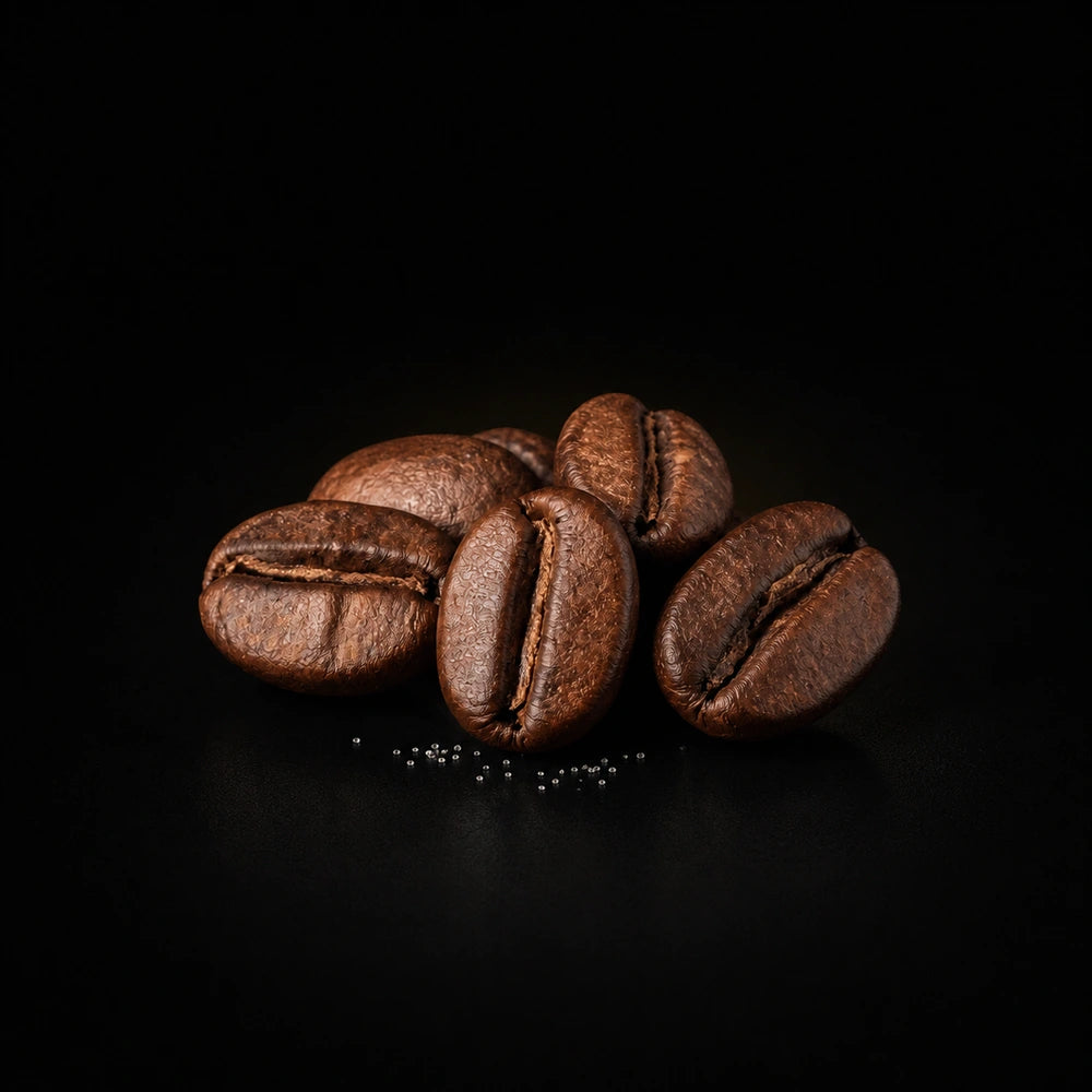 Caffeine: roasted coffee beans and crystalline grains